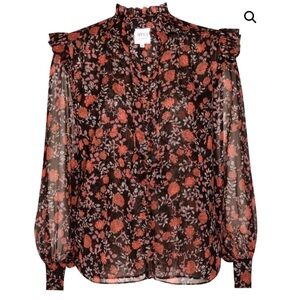 Floral Print Women's Top - Black and Red #152